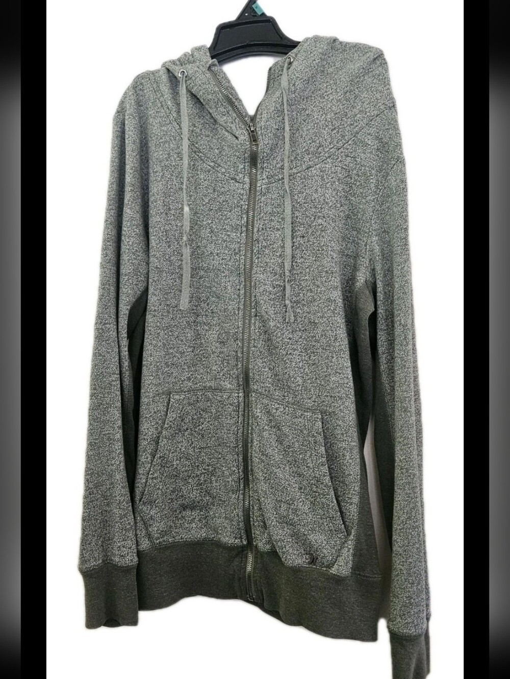 Hurley Womens Large Full Zip Hoodie Heather Grey Olive Green Contrasting Trim L